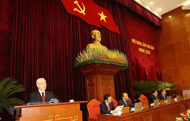 Tổng Bí thư Nguyễn Phú Trọng phát biểu khai mạc hội nghị. (Ảnh: Trí Dũng/TTXVN) Hội nghị Trung ương 6: Các nội dung bàn thảo rất thực tiễn, cấp bách ảnh 1
