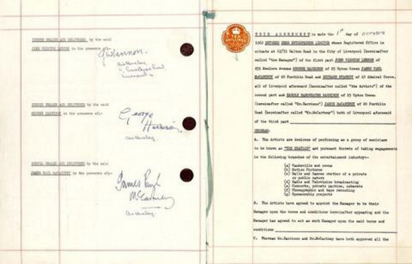 Bản hợp đồng khởi nghiệp của The Beatles giá hơn nửa triệu USD ảnh 1