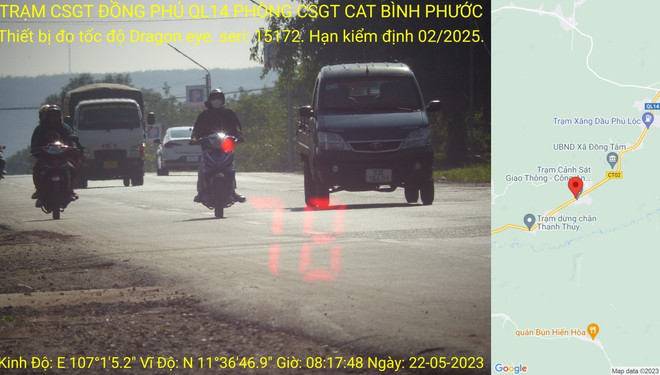 Hình ảnh phương tiện vi phạm tốc độ được ghi nhận từ máy kiểm tra tốc độ. (Ảnh: TTXVN phát) Bình Phước: Khuyến nghị dân thường xuyên kiểm tra thông tin phạt nguội ảnh 1