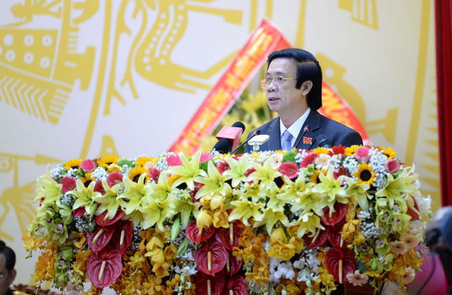 Ông Nguyễn Văn Danh, Ủy viên Trung ương Đảng, Bí thư Tỉnh ủy, Chủ tịch Hội đồng nhân dân tỉnh, phát biểu tại Đại hội. (Ảnh: Hữu Chí/TTXVN) Tiền Giang hướng tới tỉnh phát triển trong vùng KT trọng điểm phía Nam ảnh 3