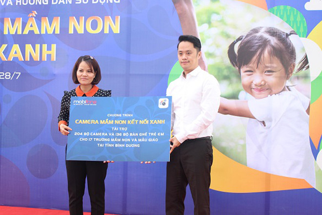 Chương trình Mầm non Kết Nối Xanh là sự chia sẻ tiếp nối của MobiFone với những khó khăn của người công nhân trong cuộc sống đời thường. (Nguồn: MobiFone) Tặng camera giám sát nhà trẻ, giúp công nhân yên tâm làm việc ảnh 1