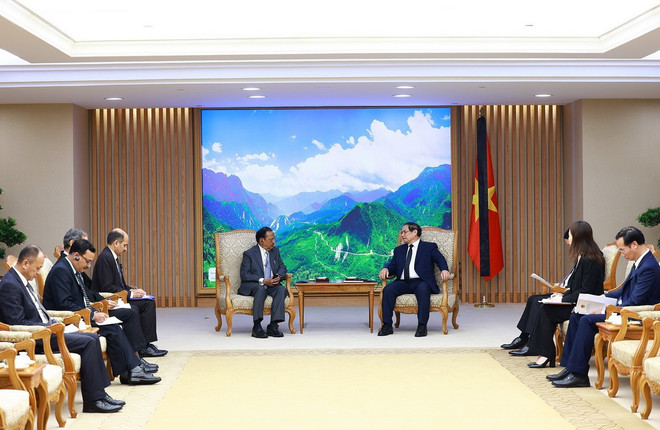 Thủ tướng Phạm Minh Chính tiếp Cố vấn An ninh Quốc gia Ấn Độ Ajit Doval nhân chuyến sang Việt Nam dự lễ tang Tổng Bí thư Nguyễn Phú Trọng. (Ảnh: Dương Giang/TTXVN) ttxvn_pham minh chinh Ajit Doval (2)_resize.jpg