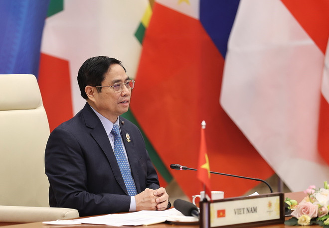 Thủ tướng Phạm Minh Chính phát biểu tại Hội nghị cấp cao ASEAN lần thứ 39. (Ảnh: Dương Giang/TTXVN) Ngày đầu tiên chuỗi các Hội nghị cấp cao ASEAN và Hội nghị liên quan ảnh 1