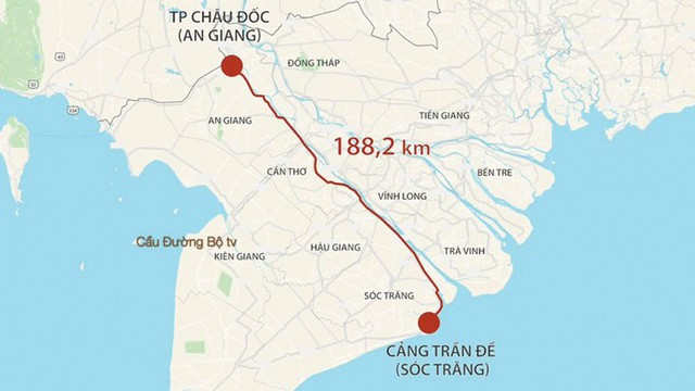 Dự án cao tốc Châu Đốc-Cần Thơ-Sóc Trăng có chiều dài hơn 188km. (Nguồn: baochinhphu.vn) Triển khai Nghị quyết về xây dựng cao tốc Châu Đốc-Cần Thơ-Sóc Trăng ảnh 1