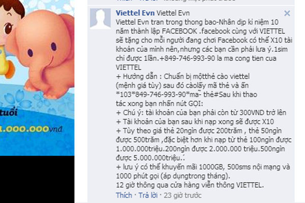 Dùng Facebook dụ người dùng nạp thẻ “một ăn mười” ảnh 1