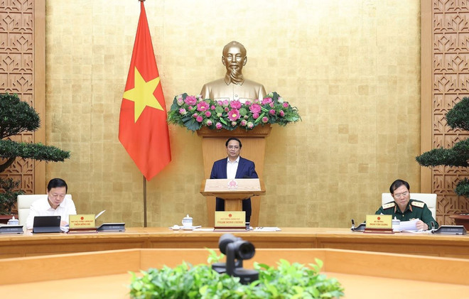 Thủ tướng Phạm Minh Chính chủ trì Phiên họp Chính phủ chuyên đề về xây dựng pháp luật tháng 4/2024. (Ảnh: Dương Giang - TTXVN) ttxvn_phien_hop_chinh_phu_chuyen_de_ve_xay_dung_phap_luat_1704.jpg