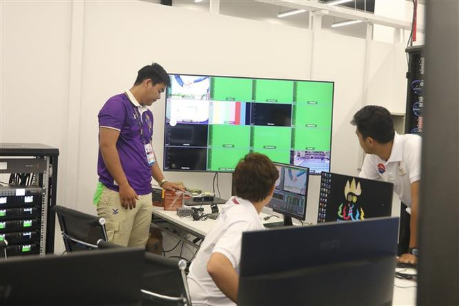 Bên trong Trung tâm báo chí tại sân vận động Morodok Techo, Phnom Penh. (Ảnh: Minh Quyết/TTXVN) SEA Games 32: Nước chủ nhà Campuchia vận hành 2 trung tâm báo chí ảnh 2