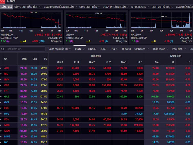 VN-Index giảm hơn 35 điểm, lùi sâu xuống dưới mốc 1.000 điểm ảnh 1
