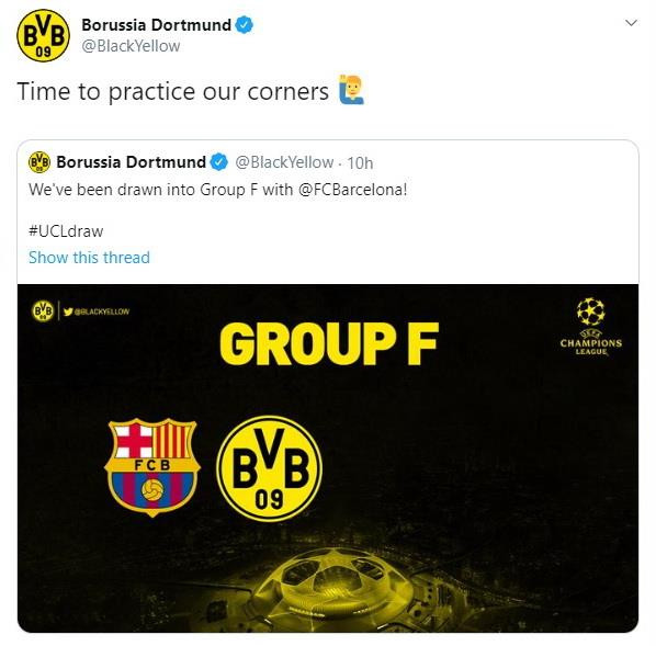 Dòng trạng thái ẩn ý của Dortmund trên trang Twitter chính thức. Dortmund 'đá đểu' Barcelona sau lễ bốc thăm Champions League ảnh 2