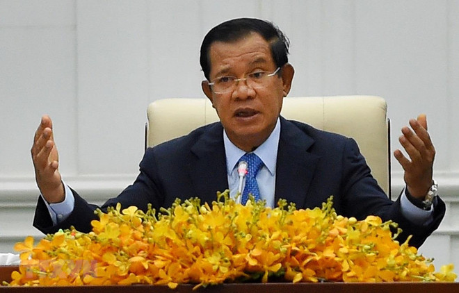 Thủ tướng Campuchia Samdech Hun Sen tại cuộc họp báo ở Phnom Penh. (Ảnh: AFP/TTXVN) Facebook của Thủ tướng Hun Sen đứng đầu Campuchia về số người ưa thích ảnh 1