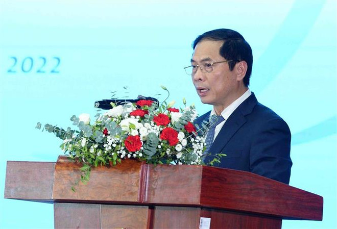 Bộ trưởng Bộ Ngoại Giao Bùi Thanh Sơn phát biểu. (Ảnh: Minh Đức/TTXVN) "Thanh niên đi đầu trong đóng góp vào phát triển bền vững và bao trùm" ảnh 2
