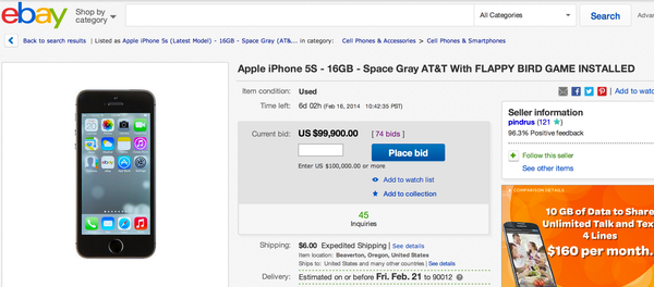 Smartphone cài Flappy Bird được rao bán giá 1 triệu USD! ảnh 1