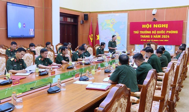 Quang cảnh hội nghị. (Ảnh: Hồng Pha/TTXVN phát) ttxvn_dai_tuong_phan_van_giang_chu_tri_hoi_nghi_thu_truong_bo_quoc_phong_2805-2.jpg