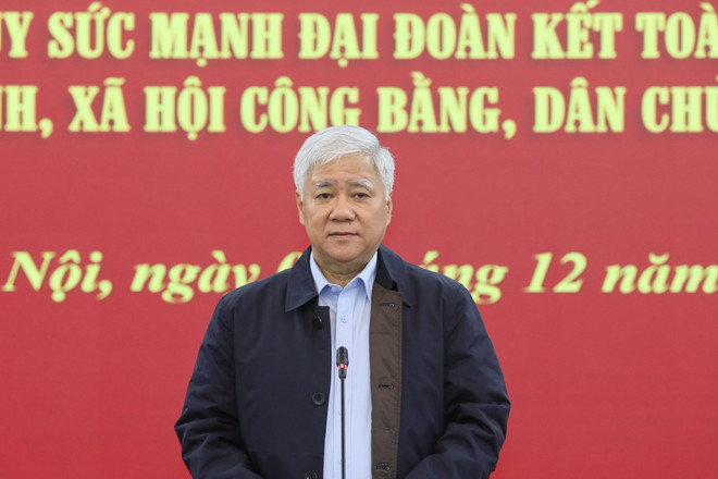 Chủ tịch Ủy ban Trung ương Mặt trận Tổ quốc Việt Nam Đỗ Văn Chiến phát biểu. (Ảnh: Minh Đức/TTXVN) Thường trực Ban Bí thư: Phát huy sức mạnh nội sinh để phát triển ảnh 2