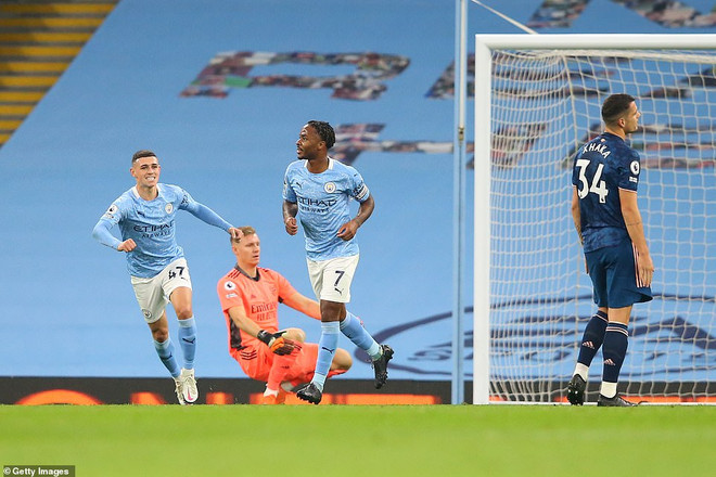 Sterling ghi bàn duy nhất giúp Man City đánh bại Arsenal. (Nguồn: Getty Images) Premier League: Man City hạ Arsenal, M.U giành chiến thắng tưng bừng ảnh 1