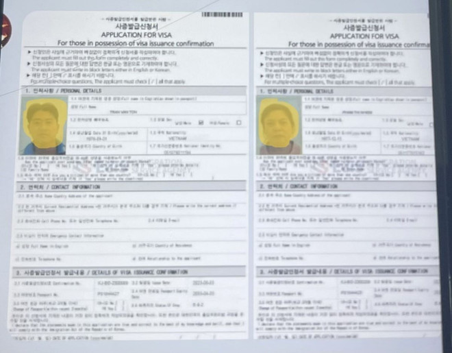 Giấy tờ được T. đưa cho người đóng tiền để làm visa xuất khẩu lao động tại Hàn Quốc. (Ảnh: TTXVN phát) ttxvn_bi_lua_tien_sang_han_quoc_lao_dong_ngan_han_15-2.jpg