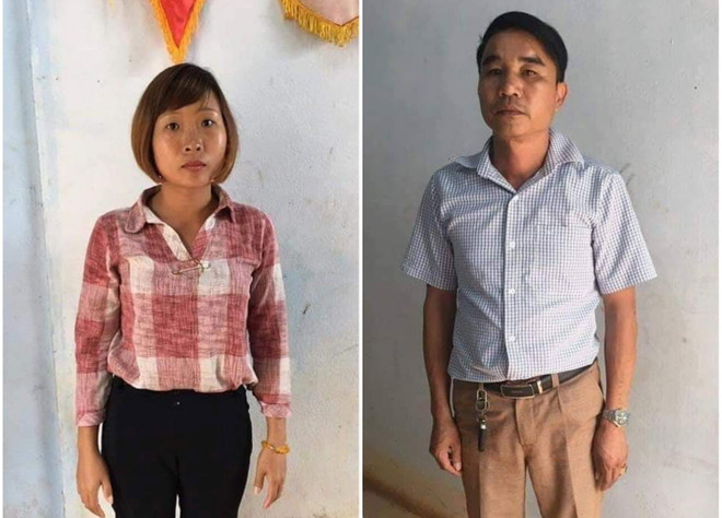 Đối tượng Trịnh Thị Hoài và Nhâm Tiến Dũng. (Ảnh: TTXVN phát) Bắt 2 đối tượng nhận là phóng viên cưỡng đoạt tài sản của người dân ảnh 1