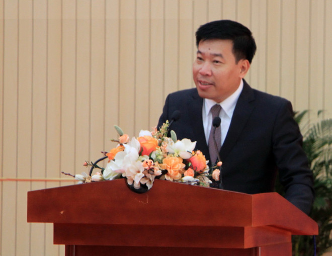 Bí thư Tỉnh uỷ Bình Phước Nguyễn Mạnh Cường phát biểu nhận nhiệm vụ. (Ảnh: Sỹ Tuyên/TTXVN) Ông Nguyễn Mạnh Cường giữ chức Bí thư Tỉnh ủy Bình Phước ảnh 2