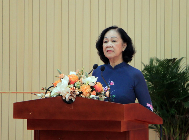 Đồng chí Trương Thị Mai, Uỷ viên Bộ Chính trị, Bí thư Trung ương Đảng, Trưởng Ban Tổ chức Trung ương phát biểu tại Hội nghị. (Ảnh: Sỹ Tuyên-TTXVN) Ông Nguyễn Mạnh Cường giữ chức Bí thư Tỉnh ủy Bình Phước ảnh 1