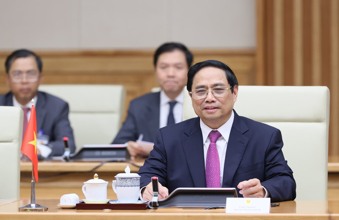 Thủ tướng Phạm Minh Chính phát biểu tại cuộc hội đàm với Thủ tướng Malaysia Anwar Ibrahim. (Ảnh: Dương Giang/TTXVN) Thủ tướng Phạm Minh Chính hội đàm với Thủ tướng Malaysia Anwar Ibrahim ảnh 2