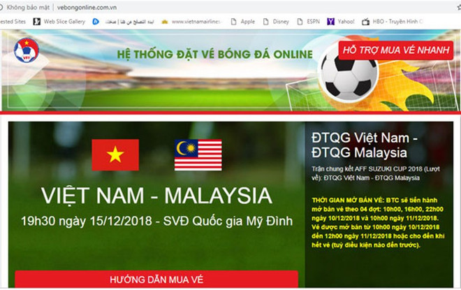 Cảnh giác với website giả mạo bán vé trận Việt Nam-Malaysia ảnh 1