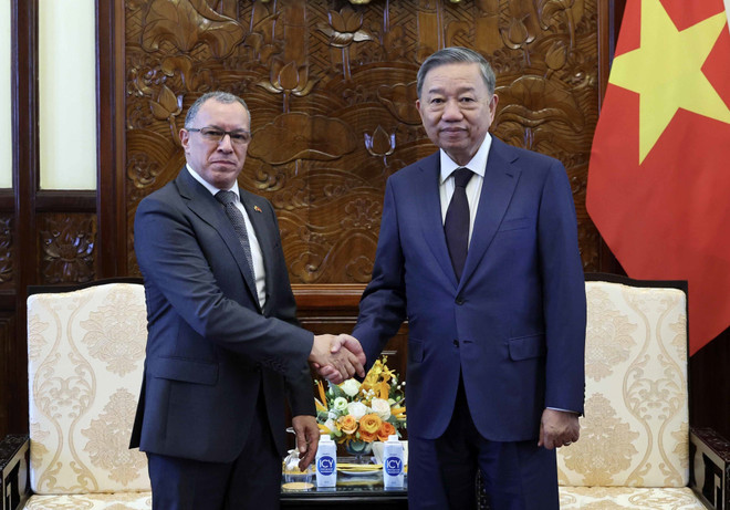 Chủ tịch nước Tô Lâm tiếp Đại sứ Colombia Miguel Angel Rodriguez Melo. (Ảnh: Nhan Sáng/TTXVN) TTXVN_2806Chutichnuoc1.jpg