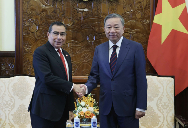 Chủ tịch nước Tô Lâm tiếp Đại sứ Panama Eligio Salas III. (Ảnh: Nhan Sáng/TTXVN) TTXVN_2806Chutichnuoc4.jpg