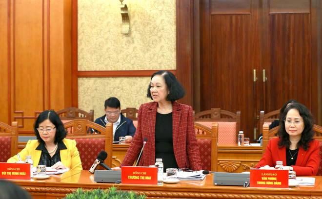 Thường trực Ban Bí thư Trương Thị Mai phát biểu chỉ đạo hội nghị. (Ảnh: Phương Hoa/TTXVN) ttxvn-hoi-quan-chung-2-3594.jpg