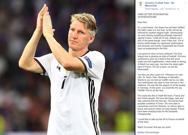 Bastian Schweinsteiger gửi tâm thư sau thất bại của tuyển Đức ảnh 2