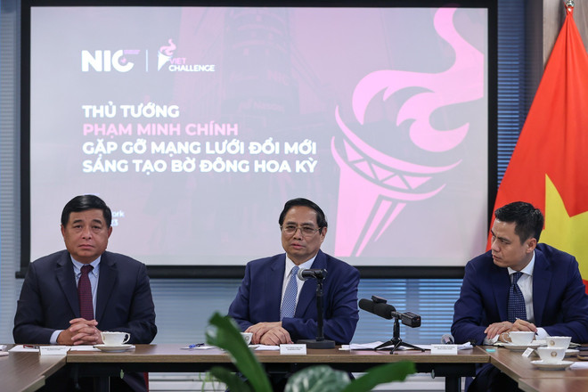 Thủ tướng Phạm Minh Chính phát biểu tại cuộc gặp gỡ các thành viên Mạng lưới Đổi mới Sáng tạo Việt Nam tại Hoa Kỳ. (Ảnh: Dương Giang/TTXVN) Dư luận Mỹ đánh giá tích cực chuyến thăm của Thủ tướng Phạm Minh Chính ảnh 1