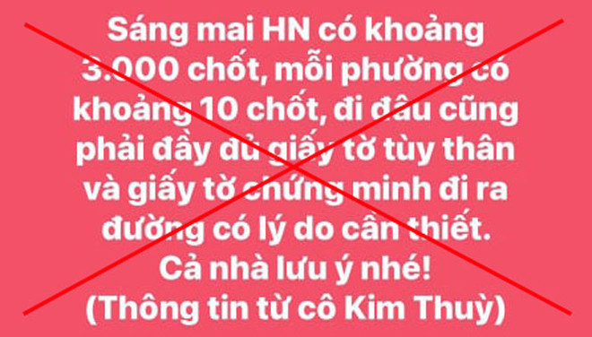 Hà Nội: Tung hoang tin về 3.000 chốt kiểm dịch, 1 cá nhân bị xử lý ảnh 1