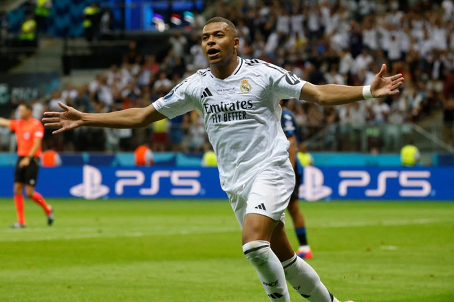Mbappe ra mắt hoàn hảo trong màu áo Real Madrid. (Nguồn: AP) Mbappe-Real-1.jpeg