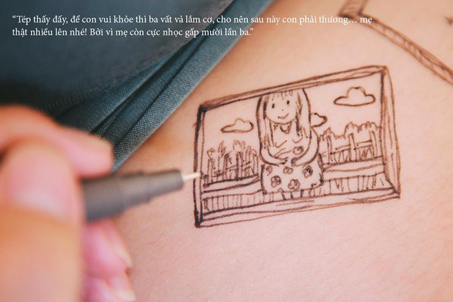 Ngắm bộ ảnh độc đáo "Ba kể con nghe" vẽ trên bụng bầu của vợ ảnh 11