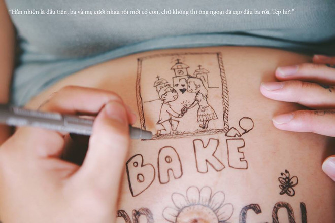 Ngắm bộ ảnh độc đáo "Ba kể con nghe" vẽ trên bụng bầu của vợ ảnh 2