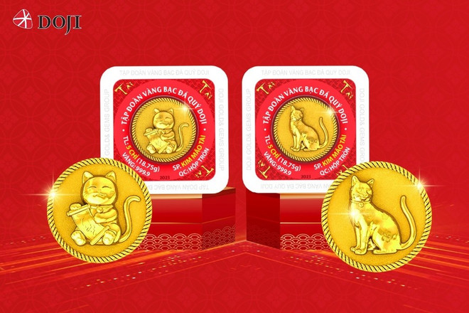 Sản phẩm vàng miếng Kim Mão Chiêu Tài, Kim Mão Phát Lộc mang hình tượng linh vật Mèo Vàng năm 2023 của Doji thu hút sức mua. (Ảnh: Nguồn Doji) Ngày vía Thần Tài: Đa dạng mẫu mã, phong phú hình thức mua hàng ảnh 2