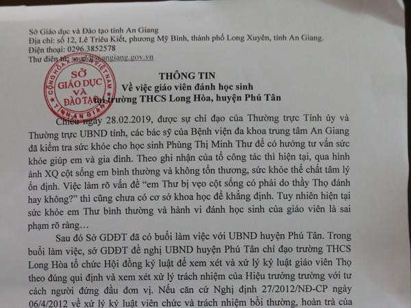 Kết luận về vụ học sinh phản ánh bị thầy giáo đánh vẹo cột sống ảnh 1