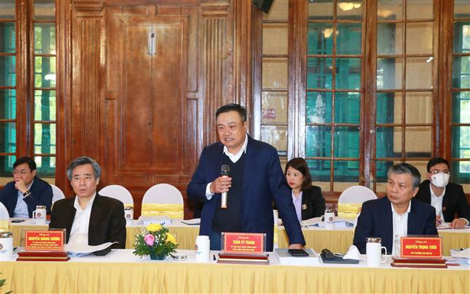 Ông Trần Sỹ Thanh, Ủy viên Trung ương Đảng, Tổng Kiểm toán nhà nước phát biểu tại buổi làm việc. (Ảnh: Phương Hoa/TTXVN) Ban Chỉ đạo Trung ương về quản lý biên chế làm việc với TAND Tối cao ảnh 2