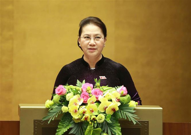 Chủ tịch Quốc hội Nguyễn Thị Kim Ngân phát biểu Bế mạc kỳ họp. (Ảnh: Doãn Tấn/TTXVN) Bế mạc Kỳ họp thứ 8, Quốc hội khóa XIV sau 28 ngày làm việc ảnh 1