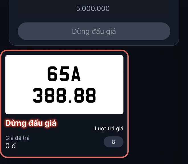Phiên đấu giá biển số tứ quý 8 của Cần Thơ bất ngờ bin dừng cuối phiên. (Ảnh chụp màn hình) Một biển ôtô số đẹp phải dừng đấu giá đột ngột chưa rõ nguyên nhân ảnh 1