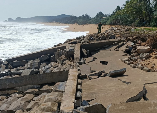 Quảng Ngãi: Triều cường đánh sập hàng chục mét kè biển ảnh 1