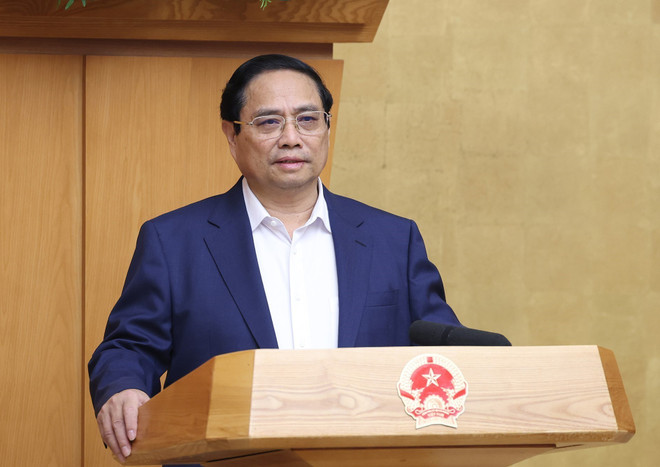 Thủ tướng Phạm Minh Chính chủ trì Phiên họp Chính phủ chuyên đề xây dựng pháp luật tháng 4. (Ảnh: Dương Giang/TTXVN) TTXVN_1104Thutuong2.jpg