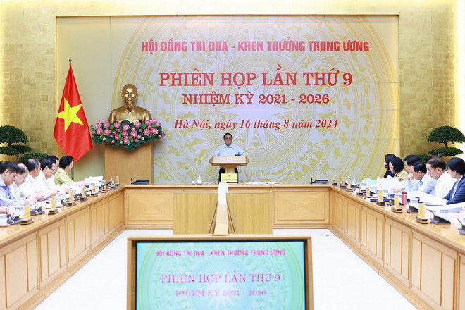Thủ tướng Phạm Minh Chính chủ trì Phiên họp lần thứ 9 của Hội đồng Thi đua-Khen thưởng Trung ương. (Ảnh: Dương Giang/TTXVN) TTXVN_1608Thutuong1.jpg