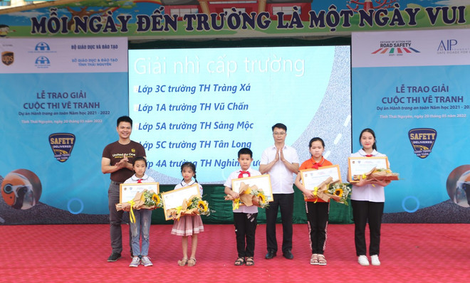 Học sinh thích thú thể hiện kiến thức an toàn giao thông qua vẽ tranh ảnh 1