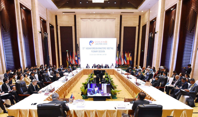 Quang cảnh Hội nghị Bộ trưởng Ngoại giao ASEAN lần thứ 57 (AMM 57). Ảnh: Xuân Tú/TTXVN) ttxvnl_hoi_nghi_bo_truong_ngoai_giao_asean_lan_thu_57.jpg