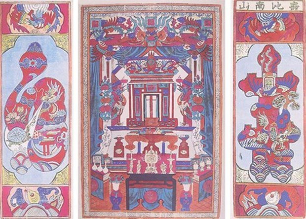 Tranh dân gian Hàng Trống: Tranh Hương Chủ và câu đối Phúc-Thọ. (Nguồn:Vietnam+) Tôn vinh giá trị văn hóa truyền thống Việt Nam: Hành trình miệt mài ảnh 1