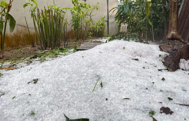 Điện Biên: Mưa đá khiến nhiều khu vực bị phủ lớp đá dày trắng xóa ảnh 3