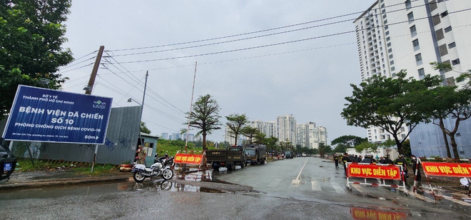 Khu vực diễn tập tại tòa nhà tái định cư của Tập đoàn Novaland. TP.HCM: Xử lý nghiêm cá nhân tung hoang tin về hoạt động diễn tập ảnh 1