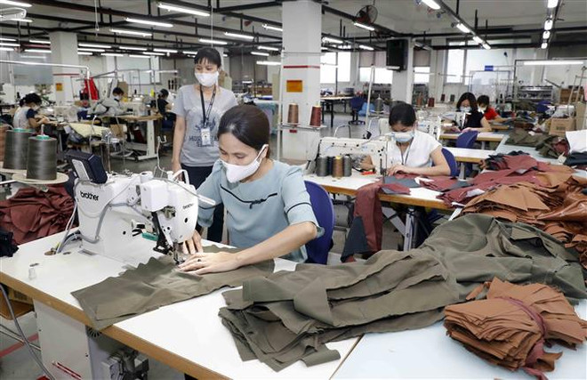 May hàng xuất khẩu tại Công ty May Maxport, Hạ Đình, Thanh Xuân, Hà Nội. (Ảnh: Trần Việt/TTXVN) Tác động của việc đồng euro mất giá đối với các ngành hàng xuất khẩu ảnh 2