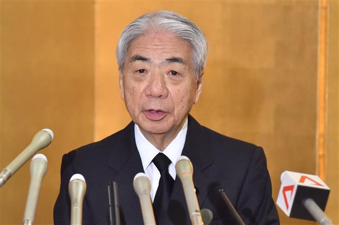 Nghị sỹ Hidehisa Otsuji phát biểu tại một cuộc họp báo ở Tokyo, Nhật Bản. (Ảnh: AFP/TTXVN) Nhật Bản: Nghị sỹ 81 tuổi có thể được đề cử làm Chủ tịch Thượng viện ảnh 1