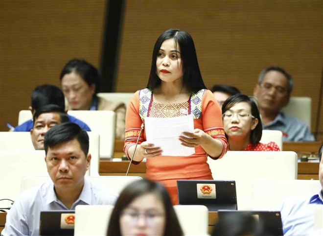 Đại biểu Quốc hội tỉnh Gia Lai Rơ Châm H’Phik phát biểu. (Ảnh minh họa: Minh Đức/TTXVN) Ngày 14/11 Quốc hội thảo luận về dự án Luật Đất đai ảnh 1